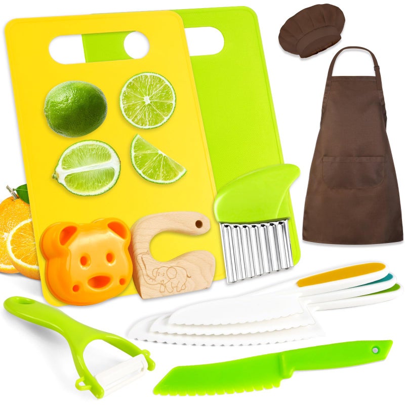 DEABOLAR 12PCS Kids Cooking Sets Real with Kids Apron Kids Knife Set for Real Cooking Toddler Kitchen Tools with Kids Cutting Board and Knife Set for Girl Boy - Image 3