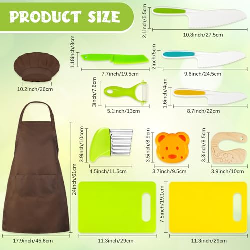 DEABOLAR 12PCS Kids Cooking Sets Real with Kids Apron Kids Knife Set for Real Cooking Toddler Kitchen Tools with Kids Cutting Board and Knife Set for Girl Boy - Image 5