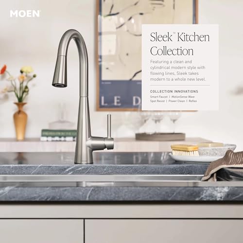 Moen Sleek Chrome Pulldown Kitchen Faucet Featuring Pull Down Sprayer with Power Boost, High Arc Modern Kitchen Faucet, One-Handle Easy Installation, 7864 - Image 3