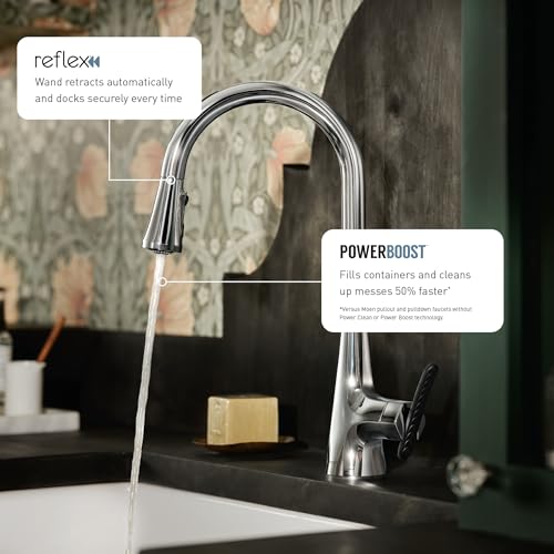 Moen Sleek Chrome Pulldown Kitchen Faucet Featuring Pull Down Sprayer with Power Boost, High Arc Modern Kitchen Faucet, One-Handle Easy Installation, 7864 - Image 4