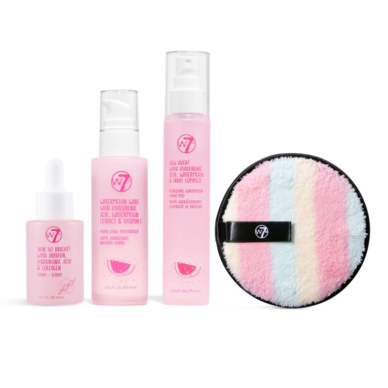 W7  Brighten Up Essential Gift Set  Moisturizer Reusable Cleansing Cookie Toner and Face Mist  Soothing Skin Care Kit for Beautiful Skin