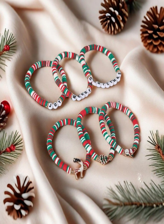 JSLOVFLO 6 PCS Christmas Bracelets Joy Merry Candy Style Stacks for Women Teens - Image 5