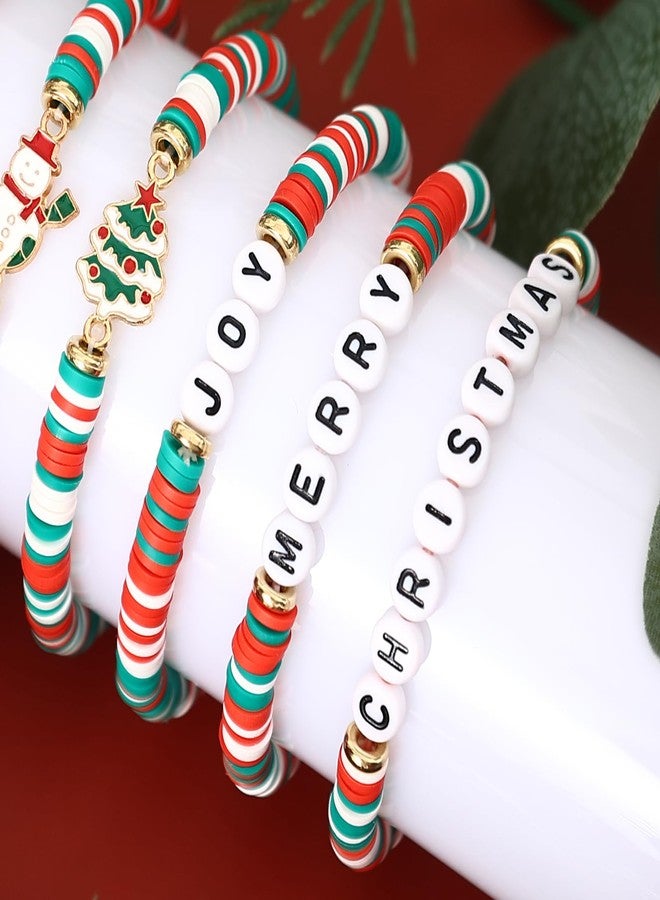 JSLOVFLO 6 PCS Christmas Bracelets Joy Merry Candy Style Stacks for Women Teens - Image 3