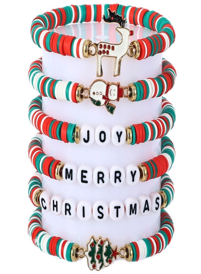 JSLOVFLO 6 PCS Christmas Bracelets Joy Merry Candy Style Stacks for Women Teens - Image 1