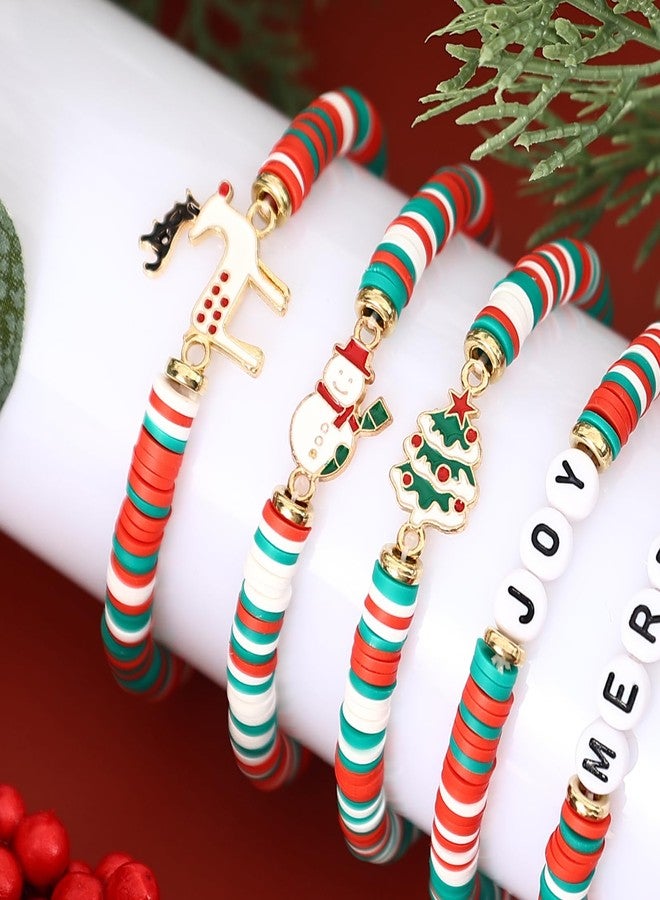 JSLOVFLO 6 PCS Christmas Bracelets Joy Merry Candy Style Stacks for Women Teens - Image 2