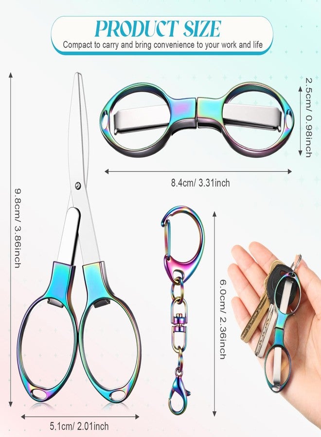 Lanties 12 Pcs Folding Stainless Steel Scissors with 12 Keychains Portable Mini Badge Safety Scissors for Nurse, Travel, Office, Craft, Sewing, Home, Outdoor(Colorful) - Image 2