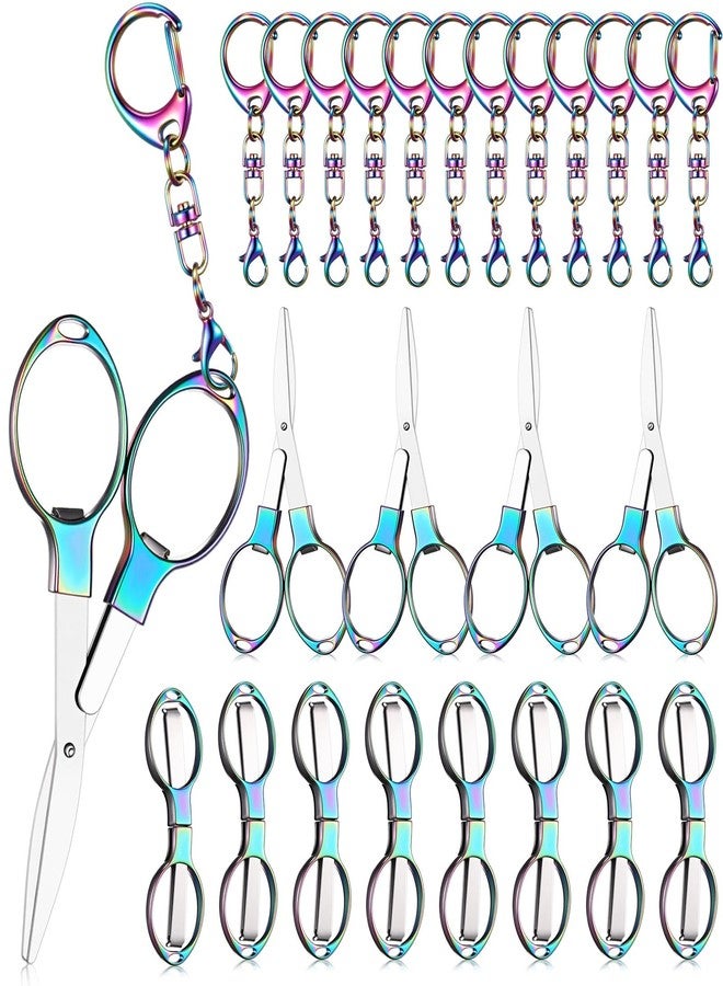 Lanties 12 Pcs Folding Stainless Steel Scissors with 12 Keychains Portable Mini Badge Safety Scissors for Nurse, Travel, Office, Craft, Sewing, Home, Outdoor(Colorful) - Image 1