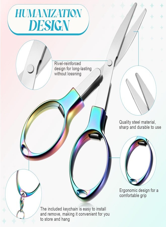 Lanties 12 Pcs Folding Stainless Steel Scissors with 12 Keychains Portable Mini Badge Safety Scissors for Nurse, Travel, Office, Craft, Sewing, Home, Outdoor(Colorful) - Image 3