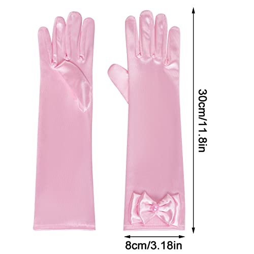 Yolyoo Girls Princess Gloves,Girl White Long Satin Princess Dress Up Diamonds Bows Gloves for Birthday,Wedding, Costume Party (Pink) - Image 2