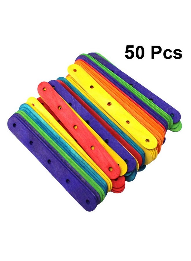 Healifty Wooden Lolly Sticks Craft Craft Sticks Ice Cream Sticks With Holes Natural Jumbo Colored Diy Crafts 50Pcs  - Image 5