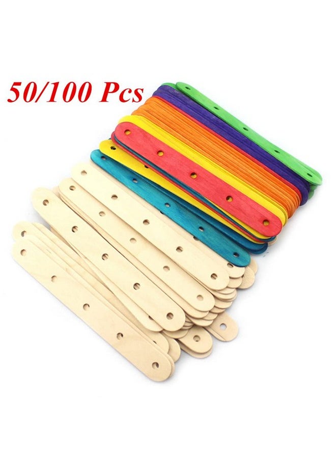 Healifty Wooden Lolly Sticks Craft Craft Sticks Ice Cream Sticks With Holes Natural Jumbo Colored Diy Crafts 50Pcs  - Image 3