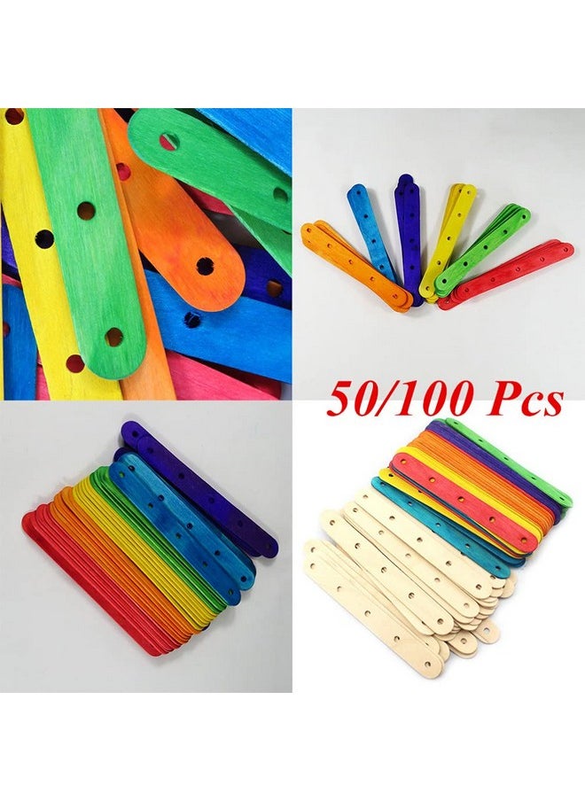 Healifty Wooden Lolly Sticks Craft Craft Sticks Ice Cream Sticks With Holes Natural Jumbo Colored Diy Crafts 50Pcs  - Image 4