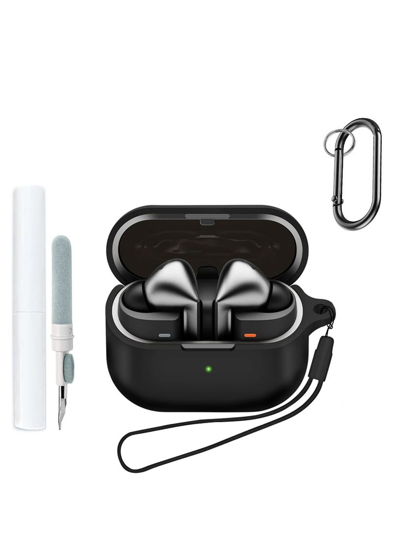 (4 in1) Silicone Case Compatible with Samsung Galaxy Buds3 Pro/Galaxy Buds3 with Keychain and Cleaning Kit (Black) - Image 1