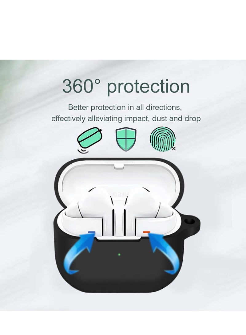 (4 in1) Silicone Case Compatible with Samsung Galaxy Buds3 Pro/Galaxy Buds3 with Keychain and Cleaning Kit (Black) - Image 4