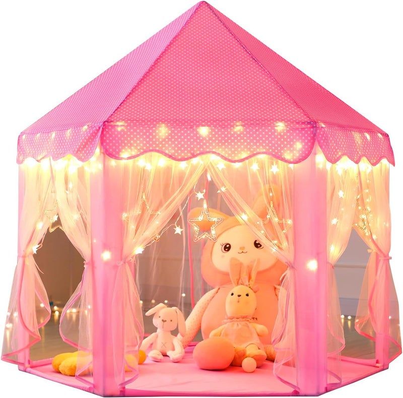 Monobeach Princess Castle Play Tent for Girls - Large 55'' x 53'' Playhouse with Star Lights for Indoor and Outdoor Play - Image 1
