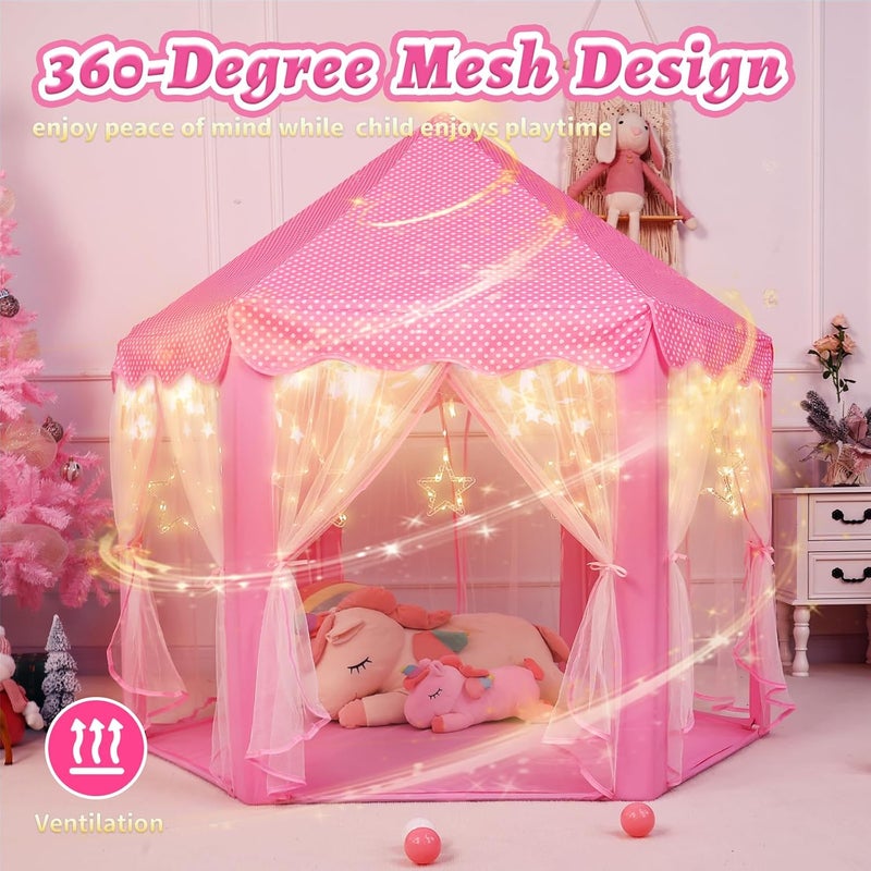 Monobeach Princess Castle Play Tent for Girls - Large 55'' x 53'' Playhouse with Star Lights for Indoor and Outdoor Play - Image 4