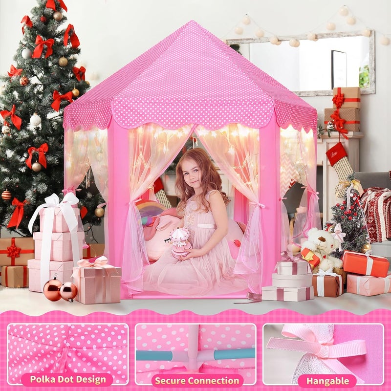 Monobeach Princess Castle Play Tent for Girls - Large 55'' x 53'' Playhouse with Star Lights for Indoor and Outdoor Play - Image 3
