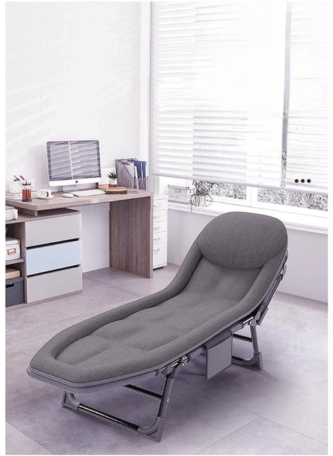 Generic Senior Folding Bed Single Bed Office Lounge Chair Lunch Bed Napping Folding Bed Accompanying Simple Portable Military Bed(200 * 64 * 32)-light gray  - Image 4
