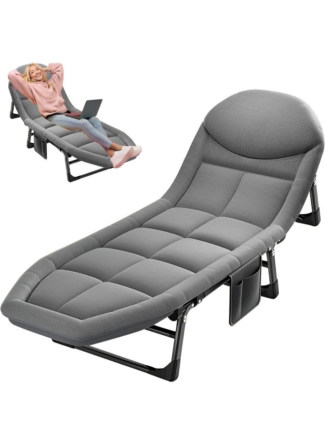 Generic Senior Folding Bed Single Bed Office Lounge Chair Lunch Bed Napping Folding Bed Accompanying Simple Portable Military Bed(200 * 64 * 32)-light gray  - Image 1