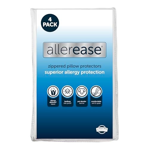 Aller-Ease Set of 4 King AllerEase Pillow Protectors - Moisture Wicking, Advanced Allergy Protection - Premium Polyester, Zippered Protectors - Image 1