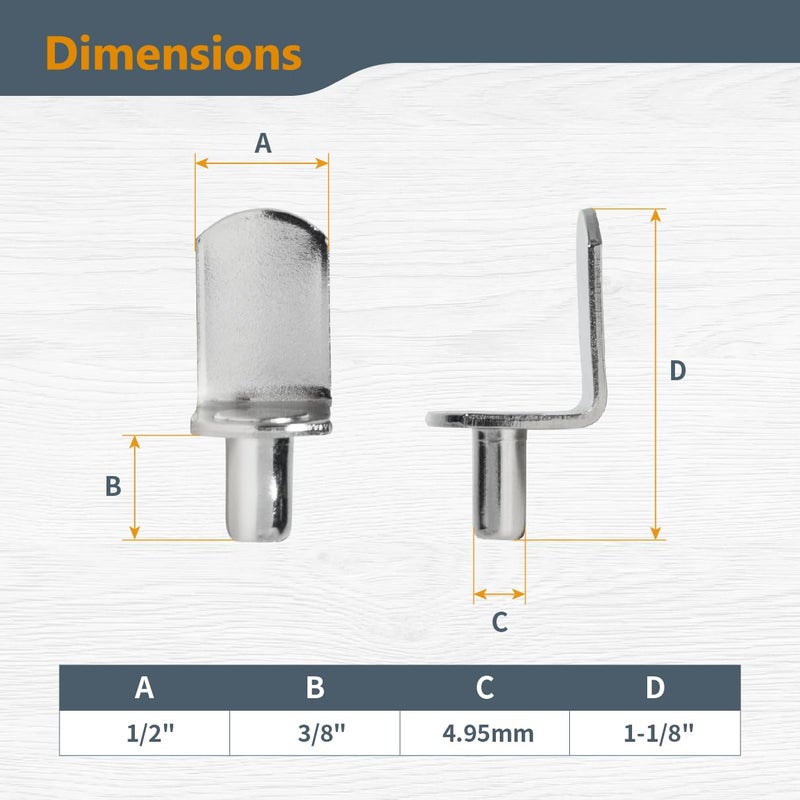 POWERTEC QP1302 5mm Shelf Pegs 50 pcs, L-Shaped Bracket Shelf Pins Support Pegs for Shelves, Kitchen Cabinet Shelf, Bookshelf, Closet and Furniture, Nickel Plated Shelf Holders Pegs - Image 2
