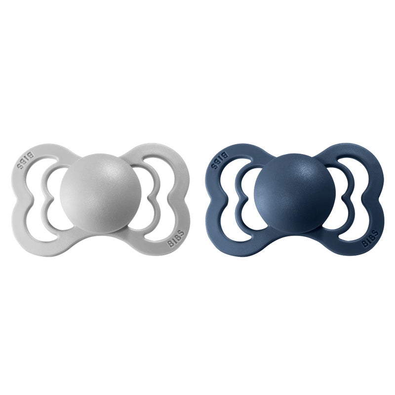 BIBS Supreme Baby Pacifier 2-Pack | Made in Denmark | BPA Free Dummy Soother, Symmetrical Nipple. Silicone, Size 2 (6-18 Months), Cloud/Steel Blue - Image 2