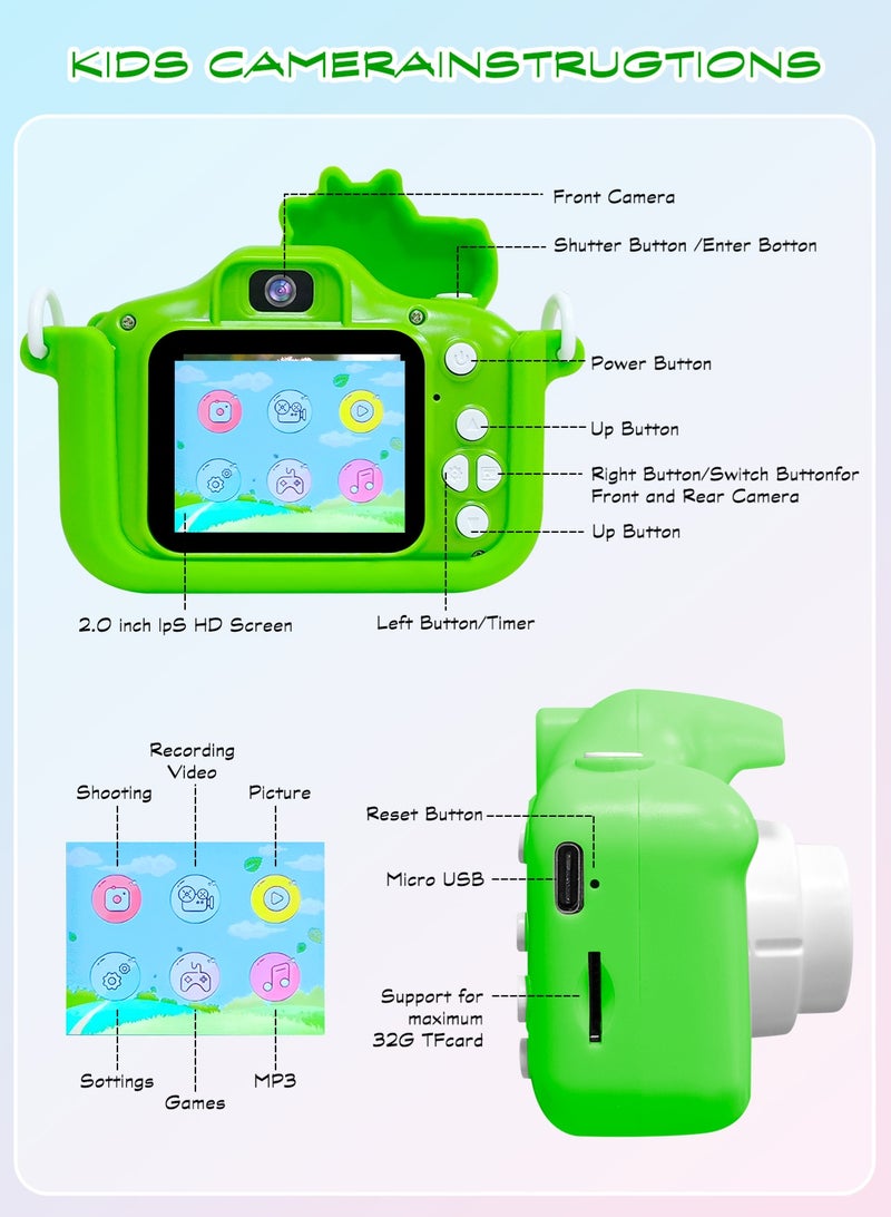 أوربازار ألعاب كاميرا للأطفال من سن 3 إلى 8 سنوات، كاميرا فيديو رقمية للأطفال مع غطاء ناعم برسوم كرتونية، أفضل هدية لعيد الميلاد المجيد للأطفال - بطاقة SD سعة 32 جيجابايت متضمنة - Image 3