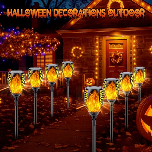 SANJICHA Upgraded 8 Pack Super Larger Size Solar Torch Lights with Flickering Flame, Extra Bright Solar Lights Halloween Decorations, Halloween Tiki Light Outdoor Waterproof for Garden Pathway Auto On and Off - Image 5