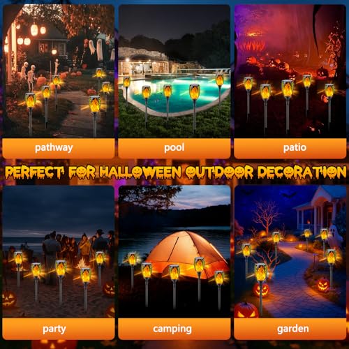 SANJICHA Upgraded 8 Pack Super Larger Size Solar Torch Lights with Flickering Flame, Extra Bright Solar Lights Halloween Decorations, Halloween Tiki Light Outdoor Waterproof for Garden Pathway Auto On and Off - Image 4