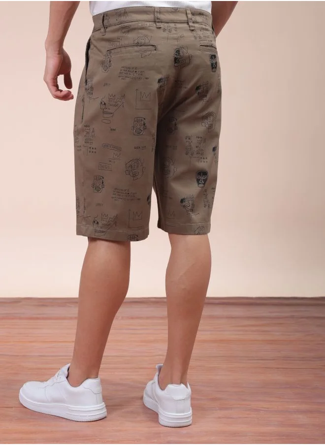 شركة المرآب الهندية Men Relaxed Fit Stretchable Graphic Printed Mid-Rise Resort Wear Shorts