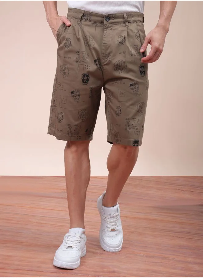 شركة المرآب الهندية Men Relaxed Fit Stretchable Graphic Printed Mid-Rise Resort Wear Shorts