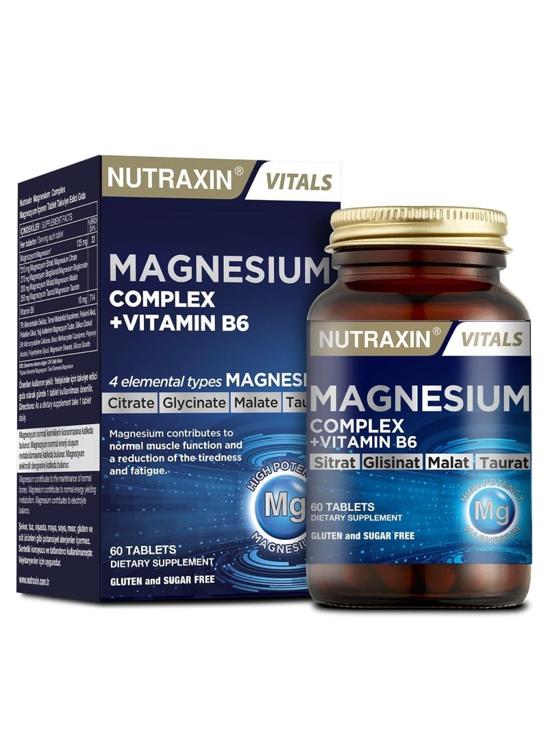NUTRAXIN Nutraxin Magnesium Complex – Citrate, Glycinate, Malate, Taurate Blend – 60 Tablets  - Image 1