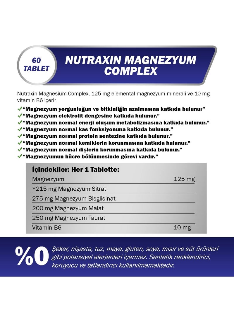 NUTRAXIN Nutraxin Magnesium Complex – Citrate, Glycinate, Malate, Taurate Blend – 60 Tablets  - Image 3