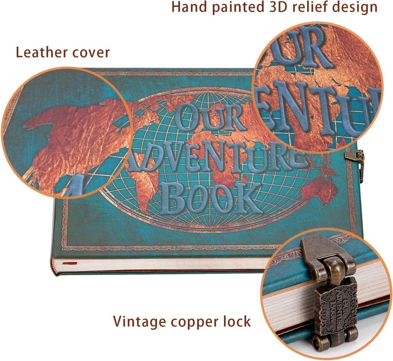 JIMBON Our Adventure Book 180 Pages Scrapbook Photo Album,Retro Style Embossed Letter Leather Cover Travel Diary Journal Scrap Book For Couples,Memory Book For Anniversary Wedding - Image 4