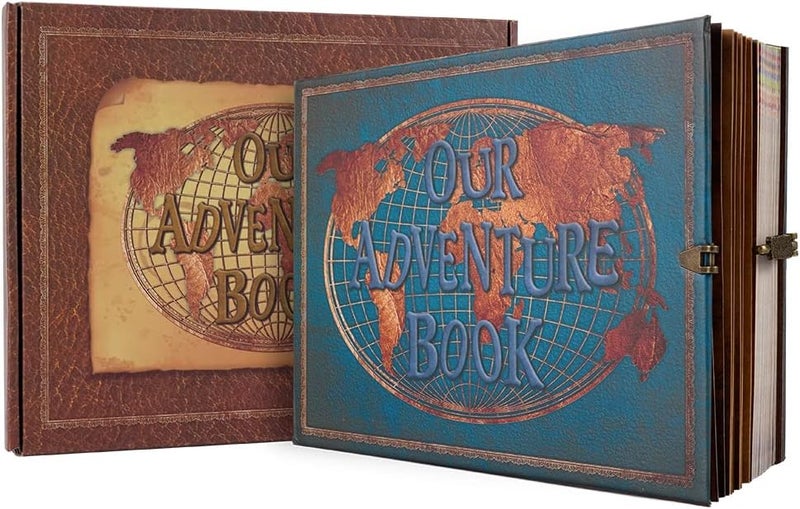 JIMBON Our Adventure Book 180 Pages Scrapbook Photo Album,Retro Style Embossed Letter Leather Cover Travel Diary Journal Scrap Book For Couples,Memory Book For Anniversary Wedding - Image 1