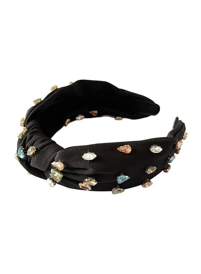 metulip Knotted Headbands for Women Sparkly Crystal Headband Black Fabric Rhinestone Headband Jeweled Headbands for Women - Image 2