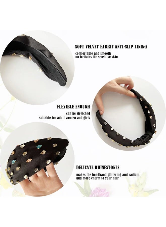 metulip Knotted Headbands for Women Sparkly Crystal Headband Black Fabric Rhinestone Headband Jeweled Headbands for Women - Image 5