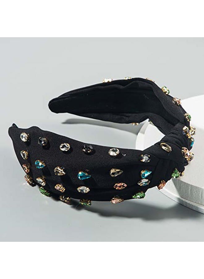 metulip Knotted Headbands for Women Sparkly Crystal Headband Black Fabric Rhinestone Headband Jeweled Headbands for Women - Image 1