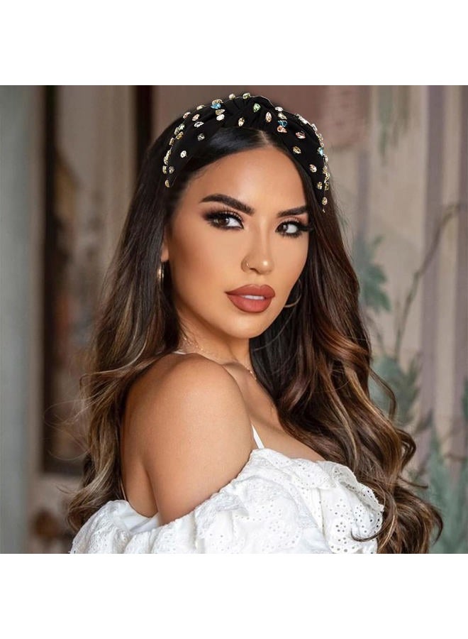 metulip Knotted Headbands for Women Sparkly Crystal Headband Black Fabric Rhinestone Headband Jeweled Headbands for Women - Image 3