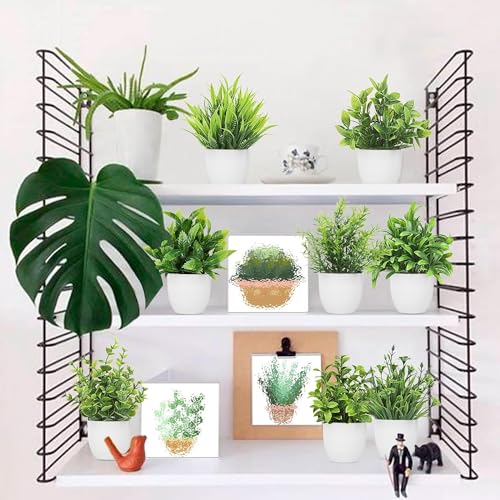 Dekorly Plastic Artificial Plants Small Fake Potted Plants, Mini Eucalyptus Potted Faux Decorative Grass Plant With White Pot For Home Decor, Indoor, Office, Desk, Shelf, Table Decoration|Pack Of 8 - Image 3