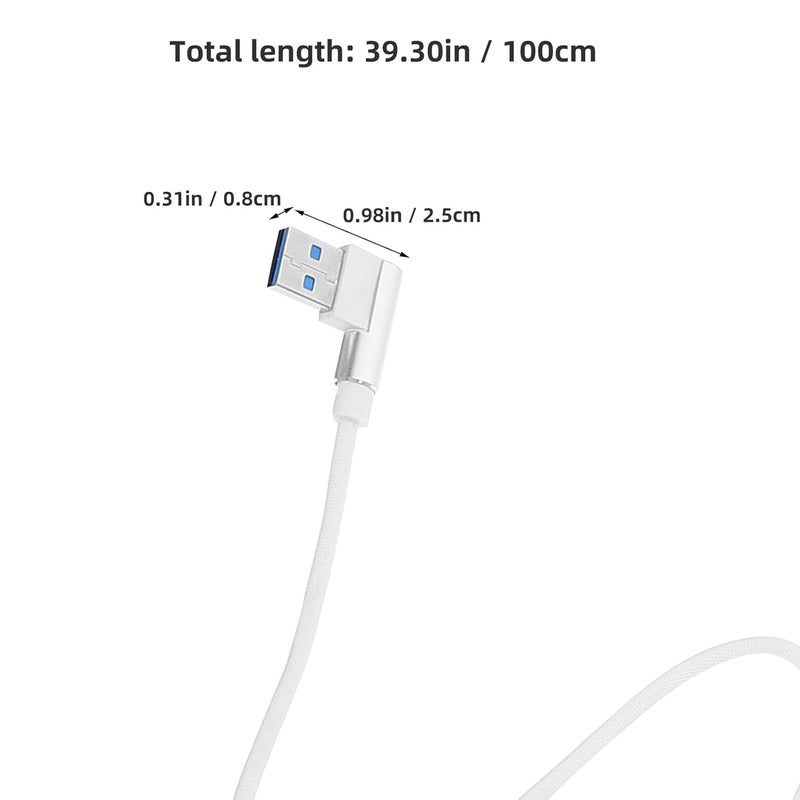 2pcs Fast Charging Micro USB Cable with Double Right Angle Connectors, White Nylon Braided Data Cord for Smartphones, Tablets, and Gaming Devices - Image 2