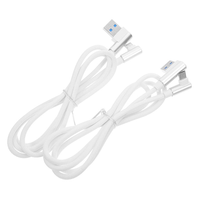 2pcs Fast Charging Micro USB Cable with Double Right Angle Connectors, White Nylon Braided Data Cord for Smartphones, Tablets, and Gaming Devices - Image 1