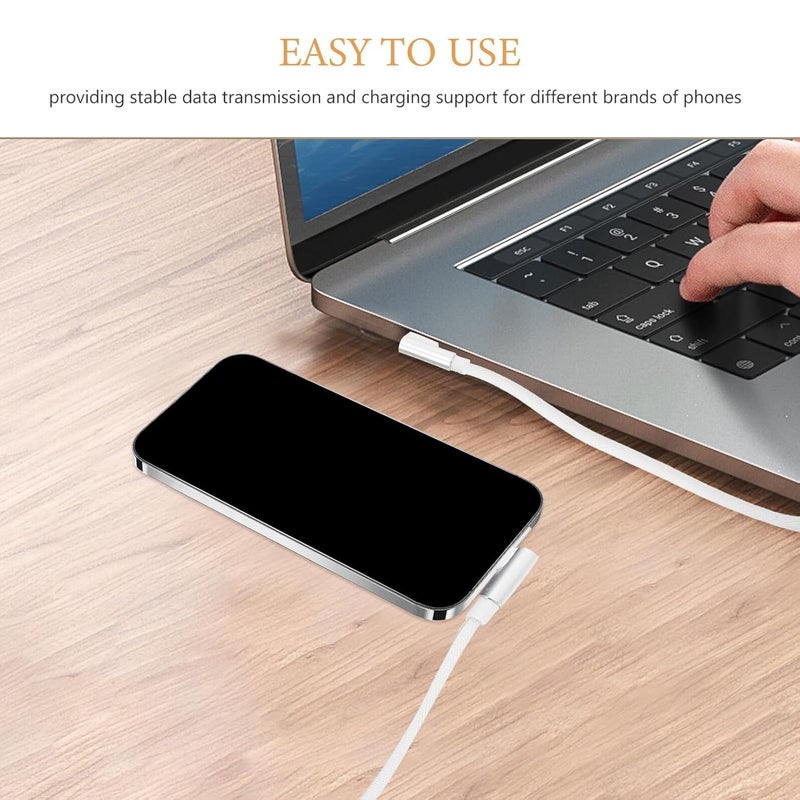 2pcs Fast Charging Micro USB Cable with Double Right Angle Connectors, White Nylon Braided Data Cord for Smartphones, Tablets, and Gaming Devices - Image 3
