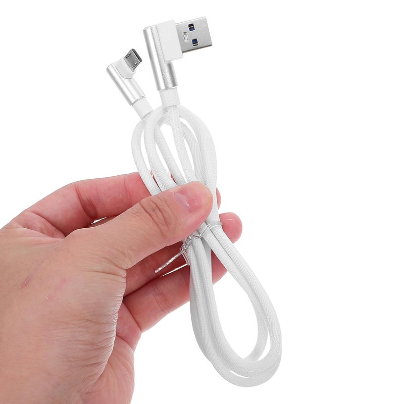 2pcs Fast Charging Micro USB Cable with Double Right Angle Connectors, White Nylon Braided Data Cord for Smartphones, Tablets, and Gaming Devices - Image 4