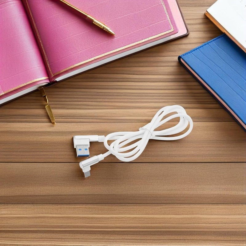 2pcs Fast Charging Micro USB Cable with Double Right Angle Connectors, White Nylon Braided Data Cord for Smartphones, Tablets, and Gaming Devices - Image 5