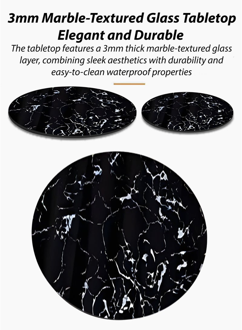 DBLEW Modern Faux Black Marble Finish Round Nesting Coffee Table Set of 2 One Small and One Big Side Tea Tables with Golden Steel Base Space Saving Design Durable 3mm Tempered Glass Top Perfect for Home Living Room Bedroom Outdoor Garden Patio or Small Spaces Versatile End Table, Sofa Side, Center Table Bedside Tables Stackable Accent Table - Image 2