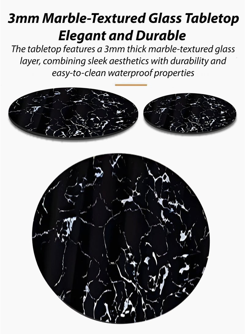 DBLEW Modern Black Marble Finish Round Nesting Coffee Table Set of 2 with Gold Steel Base – Space Saving Stackable Side & Center Tables for Living Room, Bedroom, Balcony & Small Spaces - Image 2