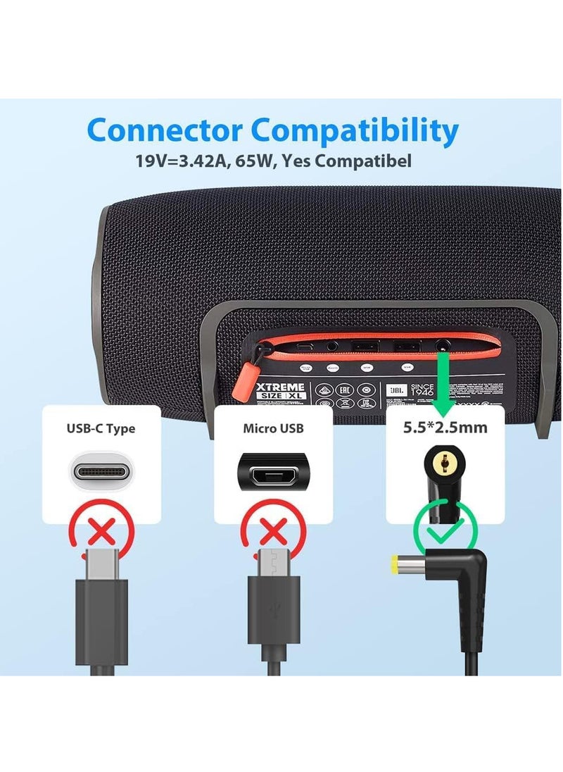 Generic - 19V,65W 5.5-2.5mm 1pc Charger for JBL Xtreme 1,2 ,JBL Boombox 1, Bluetooth Speaker Replacement Power Adapter Charging Cable Cord (Not Work for JBL Xtreme 3/4) - Image 1