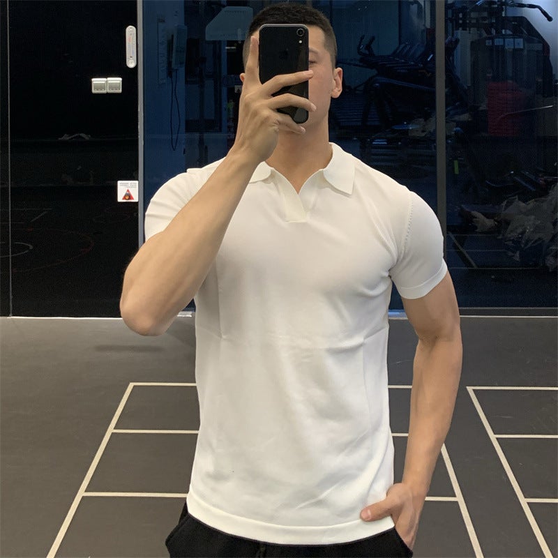 Men's V-Neck Short Sleeve Knit Polo Shirt Business Casual Summer T-Shirt - Image 2