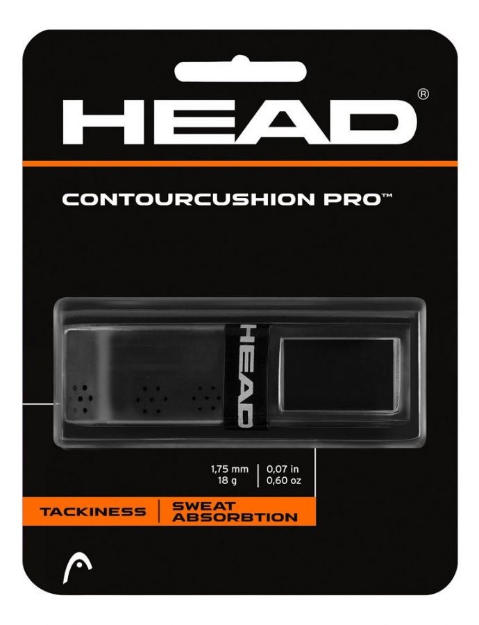 HEAD Contour Cushion Pro Tennis Racket Replacement Grip - Tacky Racquet Handle Grip Tape - Black